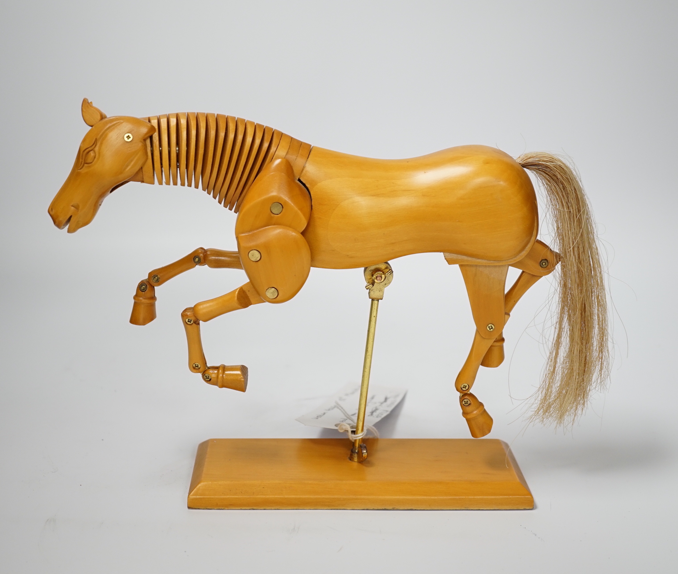 An artist's articulated wooden horse mannequin made from Alniphyllum Fortuneia (Fortune's Alder), 17cm high to middle of the back